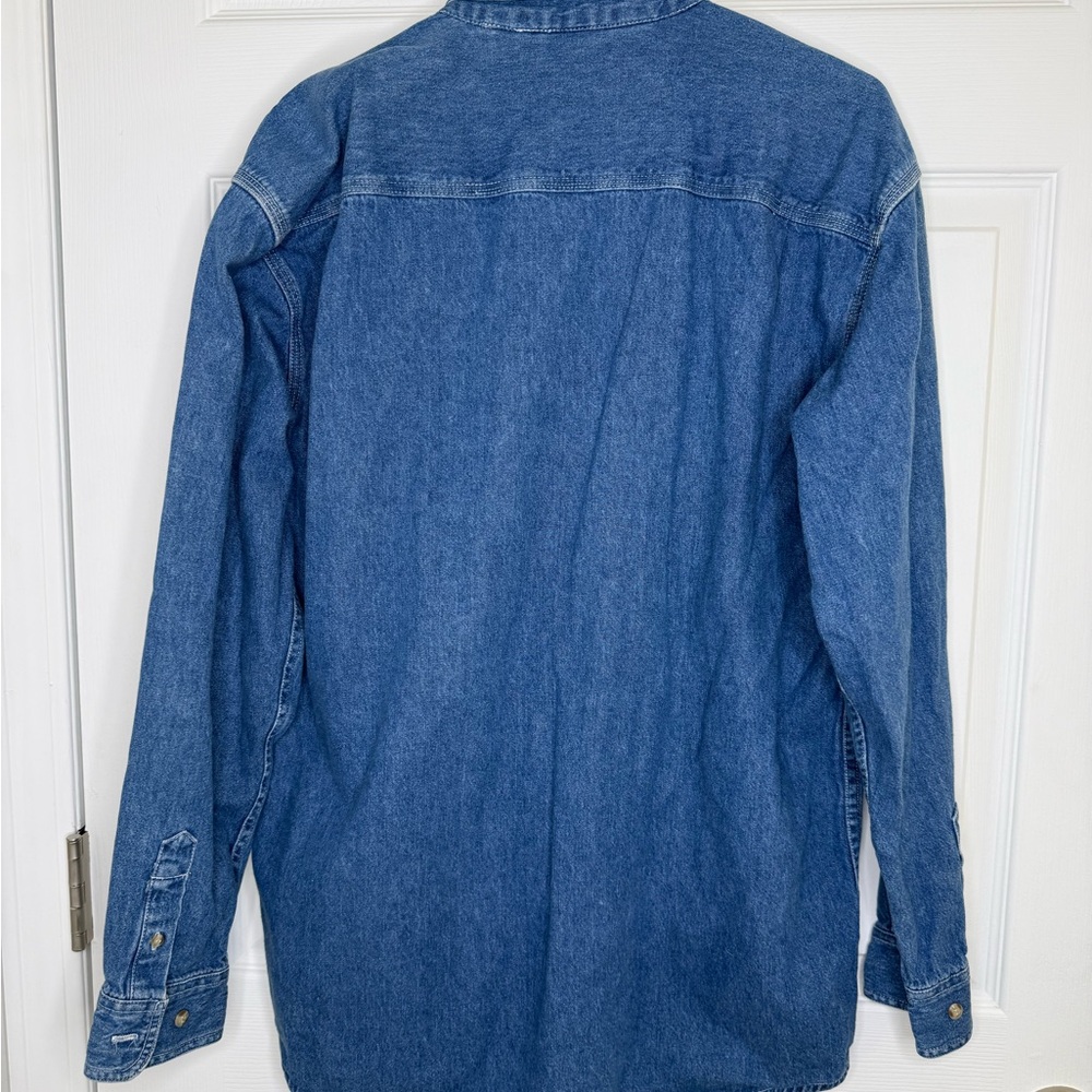 VINTAGE Disney Shirt %100 cotton sz m Blue Denim goofyEmbroidered Button Up 90s - Picture 2 of 12